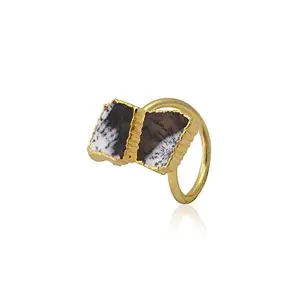 El Joyero 10X14 Mm Adjustable Rings Jewelry | Texture Style Ring | Handmade Dendrite Opal Gemstone | Gold Plated Ring Jewelry For Women | 2082 20