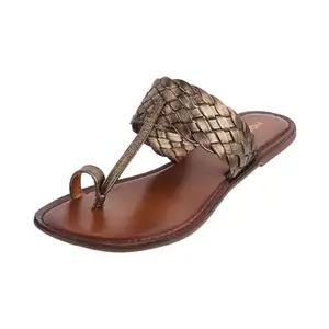 Mochi Women's Antique Gold Leather Fashionable Round Toe Slip On Flats-UK/5 EU/38 (32-1800)