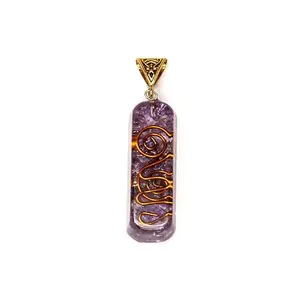 The Cosmic Connect Amethyst Crystal Orgonite Pendant with Power Symbol Energy-Amplifying Resin Necklace