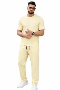 Mack Jonney Men’s Cotton Tracksuit | Self Print Stylish Tracksuit with Trackpants | Comfortable All-Season Activewear-S243