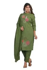 BharatCartX Women's Cotton Embroidery Straight Kurti with Pant Set