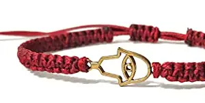 SAFFRON SHADES Hamsa Hand Premium Rakhi Bracelet | Good Luck & Protection from Evil Eyes | Unisex | Greeting Card, Message Card, Roli Chawal & Gift Potli (Red)
