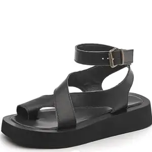 GLO GLAMP Black Wedges Heels Cross Toe Women's and Girls Sandal
