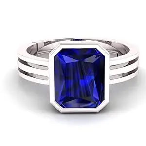 Kirti Sales 15.25 Ratti Certified Original Blue Sapphire Silver Plated Ring Panchdhatu Adjustable Neelam Ring for Men & Women by Lab Certified