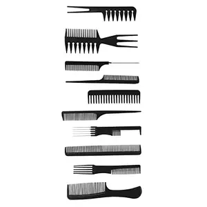 QURAX Professional Hair Cutting and Styling Comb Kangi Salon Kit Combs Cumb Come Hair Comp - Combo Set of 10; Black