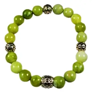 RRJEWELZ Unisex Bracelet 8mm Natural Gemstone Jade Round shape Smooth cut beads 7 inch stretchable bracelet for men & women. | STBR_04402