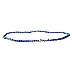 Lady Works Natural Azurite 2.5-3mm Round Shape Faceted Cut Beads 7 Inch Stretchable Bracelet For Men & Women. Unisex Bracelet For Healing, Meditation, Prosperity, Gift & Luck|LW_BRST_01100_7.0