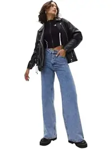 KOTTY Women’s Relaxed Fit Wide Leg Denim Jeans Stylish High Waist Casual Look