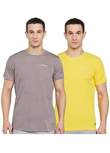 Charged Active-001 Camo Jacquard Round Neck Sports T-Shirt Light-Grey Size Large And Charged Pulse-006 Checker Knitt Round Neck Sports T-Shirt Yellow Size Large