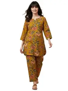 Winza Designer Women's Cotton Blend Floral Printed Kurta Cord Set | Stylish Co-ord Set for Women with Straight Cut Pant | Elegant Workwear & Festive Kurta Set for Woman (S to 6XL)