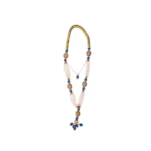 Handcrafted Pearl and Gemstone Necklace, Blue and Gold Beads