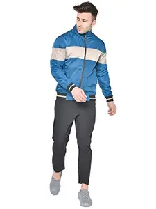 CHKOKKO Men's Winter Zipper Sports Windcheater Track Suit Set - Indigo Beige, M