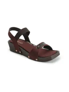 ICONICS Women's Fashionable Backstrap Sandals Colour-Brown, Size-UK 5