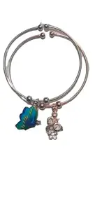 Butterfly and Crystal Charm Cuff Bracelet Set, Silver-Tone, & Turquoise Blue with Rose Gold-Tone