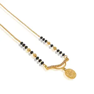 Traditional Gold-Plated Mangalsutra with Elegant Circular Pendant Crystal Accents