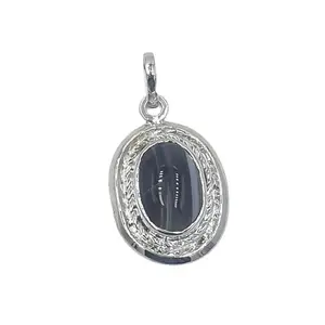 Sahiba Gems Pure Silver 20 Carat Natural Haqiq/Sulemani Hakik Oval Shape Gemstone Designer Pendant (Chandi Hakik Locket)
