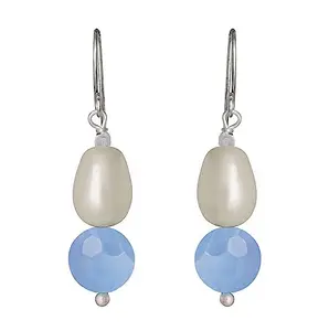 JFL - Jewellery for Less German Silver Plated Design Semi Precious Pearl Reiki Gemstone Onyx Bead Dangler Earring for Women & Girls(Light Blue),Valentine
