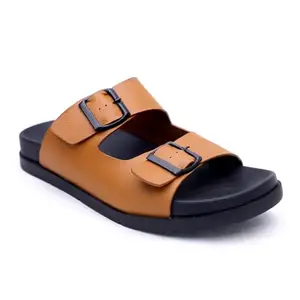 R-SWISS Men's Slippers/Sandals With Cushoned Padding For Extra Comfort With PU Sole (Tan)