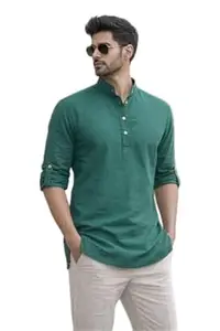 Bahumaan Pure Cotton Short Kurta for Men with Chinese Collar and Roll-Tab Sleeves | Solid Kurta Shirt for Men for Casualwear and Daily Comfort