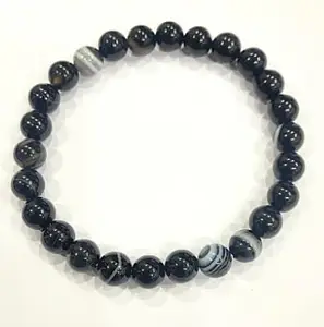 Dine Gems Luxurious Look Black Agate Bracelet Original Certified AAA+++ Quality सुलेमानी हकीक पत्थर ब्रेसलेट Sulemani Hakik Bracelet Stone Bracelet for Men & Women