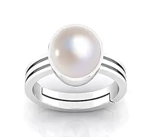 AKSHITA GEMS Certified Pearl Moti 5.25 Ratti 4.70 Carat Stone Astrological Silver Adjustable Ring for Men & Women
