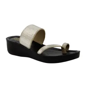 BELLA by Labella Women Fashion Platform Slip On Golden Sandal | Durable | Stylish | Comfortable | Slip Resistant | Lightweight & Breathable | 4 UK
