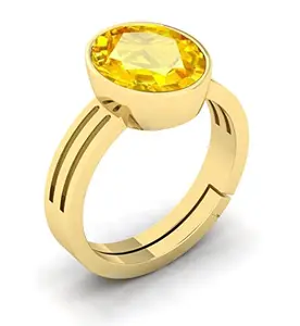 RRVGEM YELLOW SAPPHIRE RING Pukhraj Gemstone Gold Plated Ring Adjustable Ring 7.00 Carat NATURAL Yellow Sapphire RING For Men And Women By LAB -CERTIF
