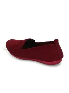 AADI Womens Maroon Knitted Ballet Flat Jutti | Comfortable Classy Stylish Dailywear Slip-On Bellies & Ballerina