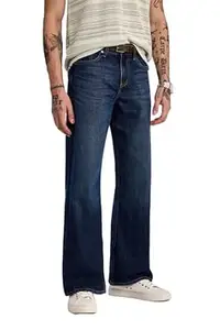 SNITCH Men Jeans Casual | Flared Fit Mid Rise Solid Design | 100% Cotton Breathable & Durable Denim for Everyday Wear, Outdoor Activities & Social Gatherings | Blue