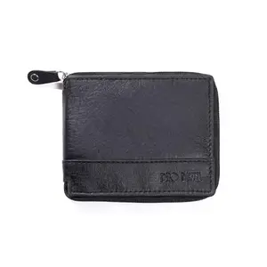 DUO DUFFEL RFID Protected PU Leather Men's Bi-fold All Round Zipper Design Wallet (Black)