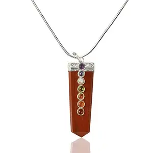 Reiki Crystal Products Red jasper Pendant Chakra Bead Crystal Stone Pendant with Metal Chain for Reiki Healing and Crystal Healing Stone Pendant Size 45-50 mm (Color : Red)