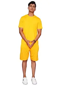 Kraasa Mens Solid Cotton Coord Set Comfortable Two-Piece Matching Outfit Mustard Size XL