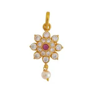 Kushal's Fashion Jewellery Ruby Gold Plated Ethnic 92.5 Pure Silver Temple Pendant - 417806