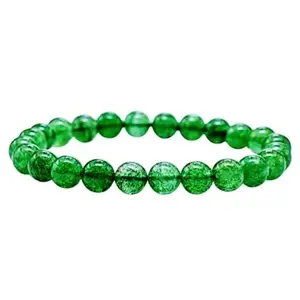 RRJEWELZ Natural Green Strawberry Quartz Round Shape Smooth Cut 8mm Beads 7.5 inch Stretchable Bracelet for Healing, Meditation, Prosperity, Good Luck | STBR_03970
