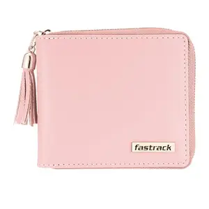 Fastrack Faux Leather Pink Solid Zip Around Mini Wallet For Women|With 4 Card Holders & Coin Pocket