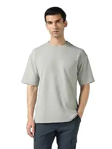 TECHNOSPORT Men's Relaxed Fit Round Neck Drop Shoulder T-Shirt with Elasto Plus for Sports, Gym & Regular Use