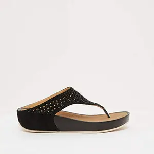 shoexpress Women's Embellished Thong Style Sandals Black 6.5 Kids UK (2578-C302)