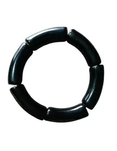 Black Resin Beaded Stretch Bracelet, Curved Tube Design Fashion Jewellery for Girls and Women