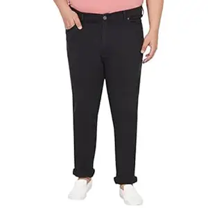 JOHN PRIDE Plus Size Men's Stretchable Mid-Rise Comfort Fit Clean Look Black Cotton Jeans for Men