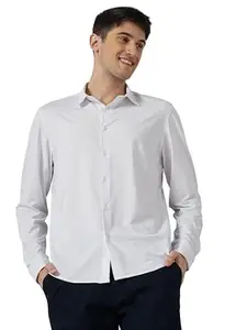 Celio Men White Solid Regular Fit Polyester Knit Casual Shirt (8905550131452, White, S)