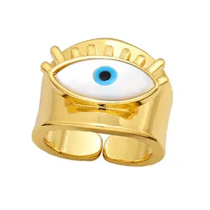 ZIVOM® Evil Eye Mother Of Pearl Chunky 18K Gold Free Size Band Ring For Women