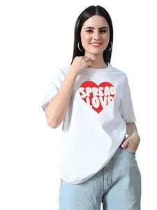 TQH Women's Casual Printed Round Neck Oversized Longline Drop Shoulder Boxy Style Black T-Shirt