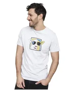 ALLEN BLACK Men's & Women's Regular Fit T-Shirt Sheep with Sunglasses 100% Cotton Unise T-Shirt White_SUNGLAS13-White 4XL Men Round_