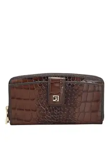 Da Milano Genuine Leather Brown Zip Around Womens Wallet (1205B)