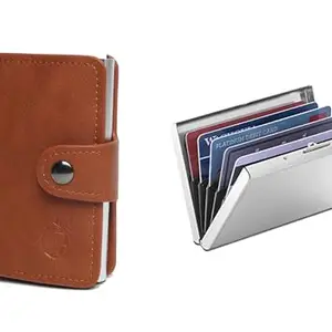 Stealodeal Metal and PU Unisex Cash and Card Holders, Pack of 2, Silver & Brown