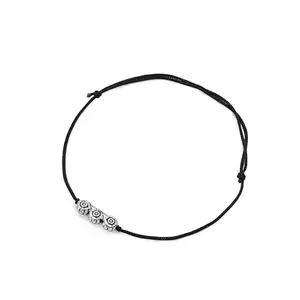 DHRUVS COLLECTION 925 Silver Black Thread Adjustable Anklet With Three Flower Charms For Women and Girls - Single Piece