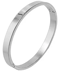 Bigwheels (6cm Diameter) Unisex Stylish Trending Silver Color Fashionable Valentine's Day Special Stainless Steel Metal Plain Openable Lock Friendship Hand Cuff Wrist Kada Bangle Couple Bracelet