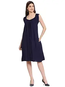 PATRORNA Womens A-Line Midi Dress (SVP10A052_Dark Blue_2XL)