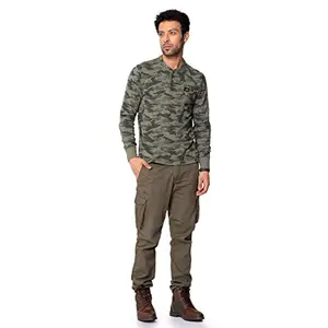 ROYAL ENFIELD CAMO Jacquard Vintage Henley T- Shirt Olive XL