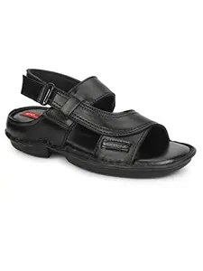 FASHION VICTIM men's luxury genuine leather(lab tested) highly cushioned black sandals for men